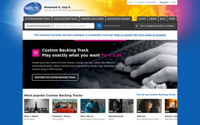 Screenshot of karaoke-version.co.uk