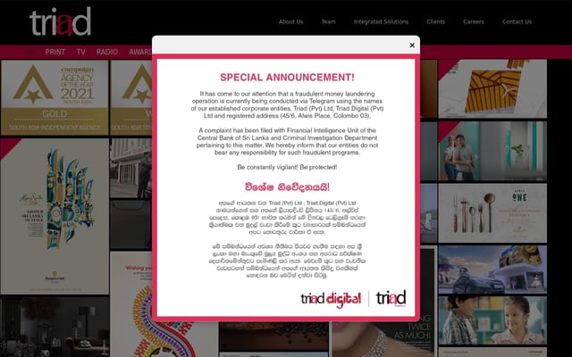 Screenshot of triad.lk