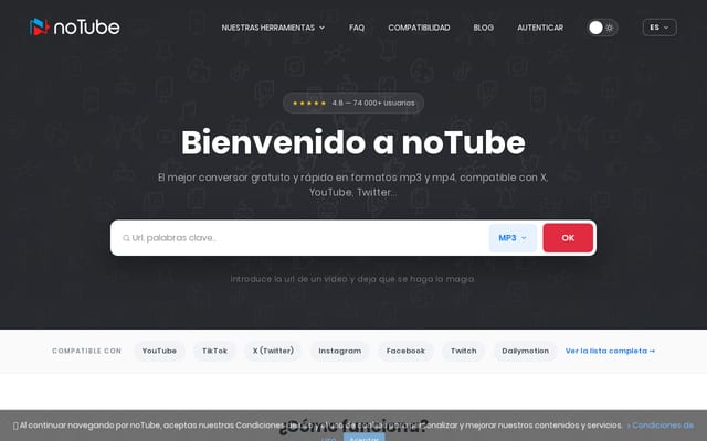 Screenshot of notube.app