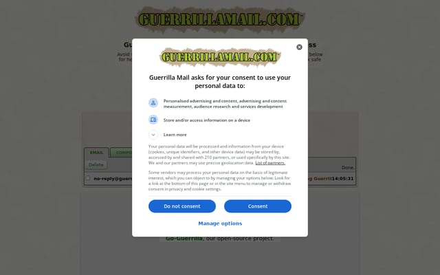Screenshot of guerrillamail.com