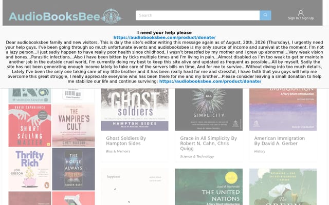 Screenshot of audiobooksbee.com