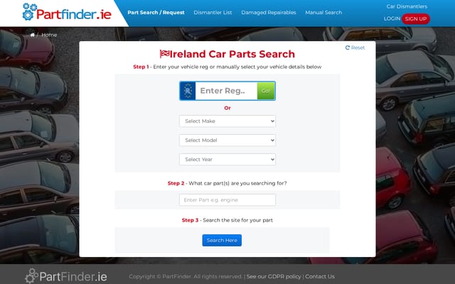 Screenshot of partfinder.ie