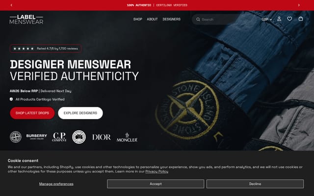 Screenshot of label-menswear.com