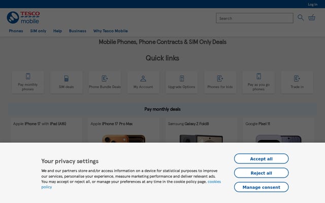 Screenshot of tescomobile.com