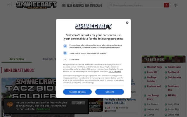 Screenshot of 9minecraft.net