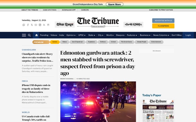 Screenshot of tribuneindia.com