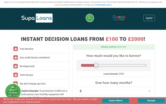 Screenshot of supaloans.co.uk