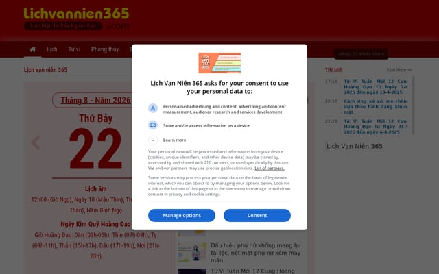 Screenshot of lichvannien365.com