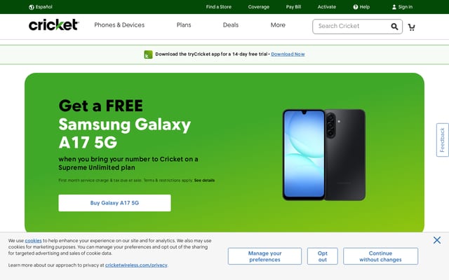 Screenshot of cricketwireless.com