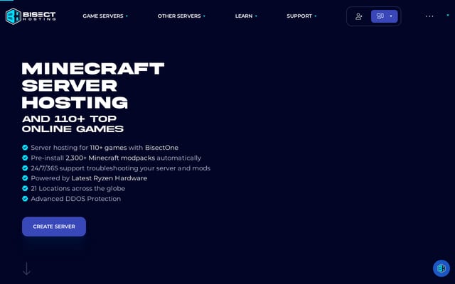 Screenshot of bisecthosting.com