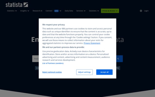 Screenshot of statista.com