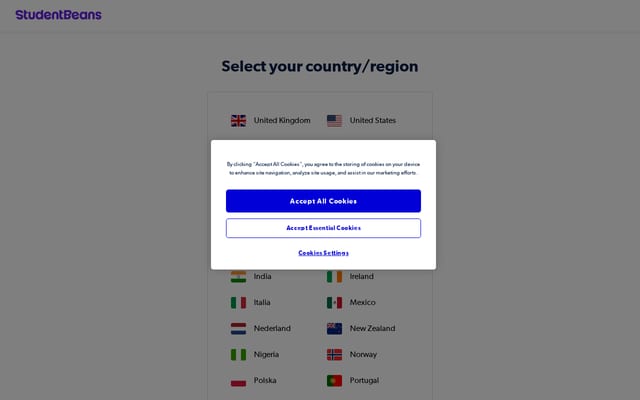 Screenshot of studentbeans.com