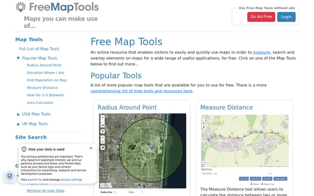 Screenshot of freemaptools.com