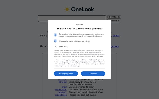 Screenshot of onelook.com