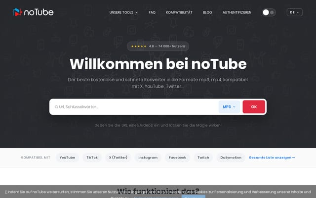 Screenshot of notube.cc