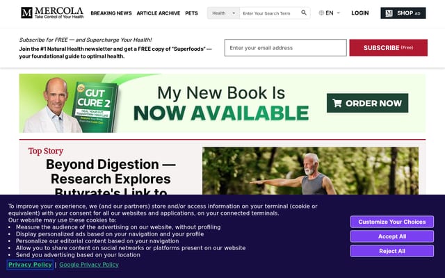 Screenshot of mercola.com