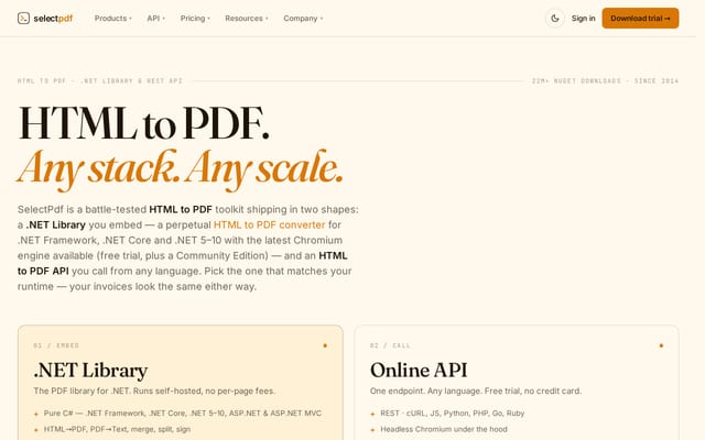 Screenshot of selectpdf.com