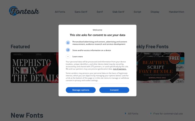 Screenshot of fontesk.com