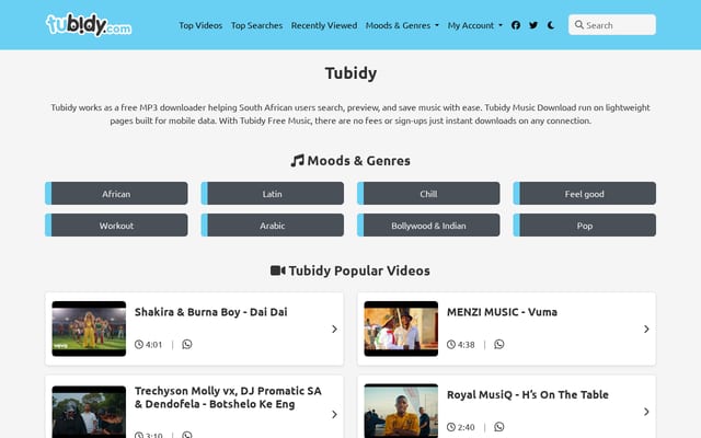 Screenshot of tubidy.com