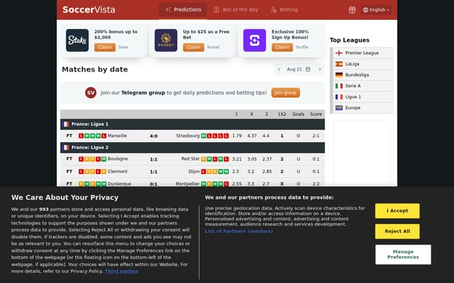 Screenshot of soccervista.com