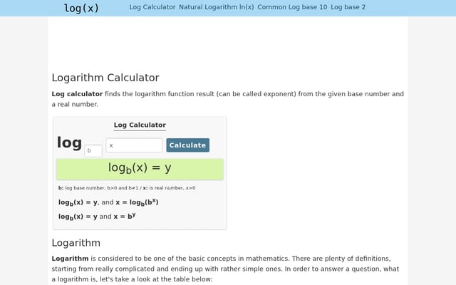 Screenshot of logcalculator.net