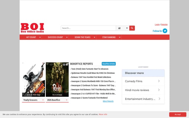 Screenshot of boxofficeindia.com