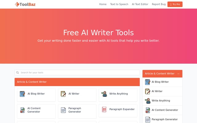 Screenshot of toolbaz.com