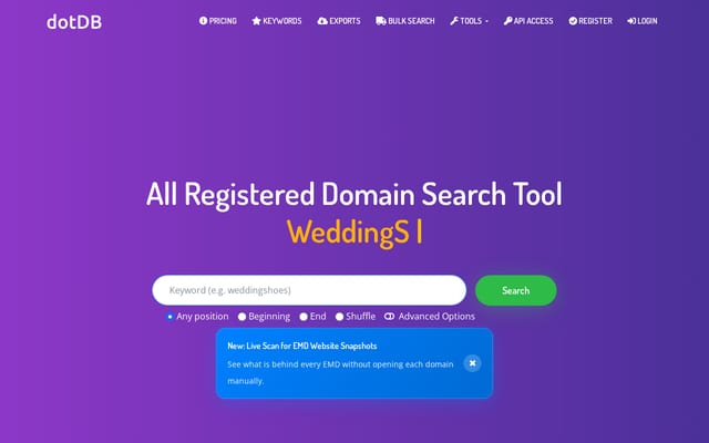 Screenshot of dotdb.com