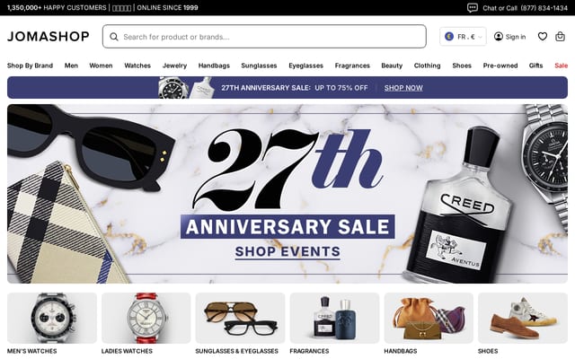 Screenshot of jomashop.com