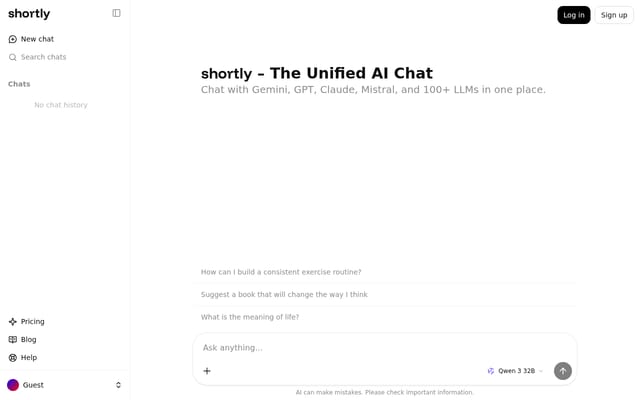 Screenshot of shortlyai.com