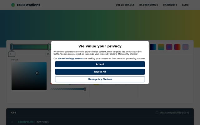 Screenshot of cssgradient.io