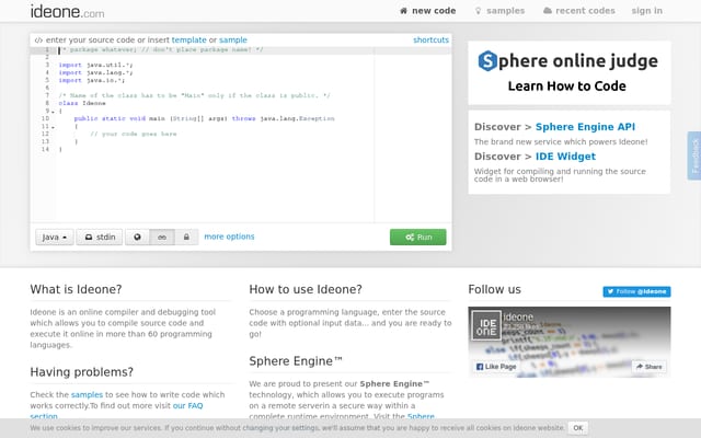 Screenshot of ideone.com