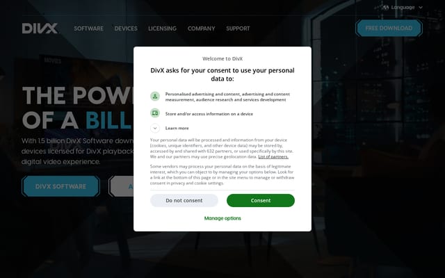 Screenshot of divx.com