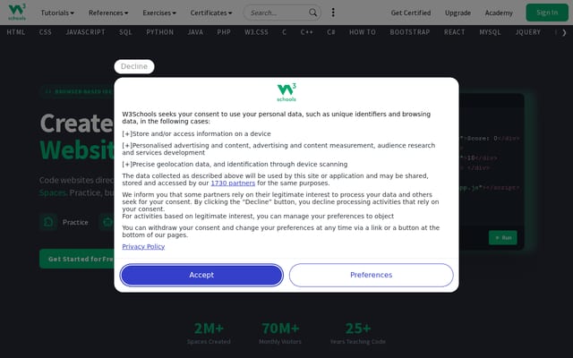 Screenshot of w3spaces.com