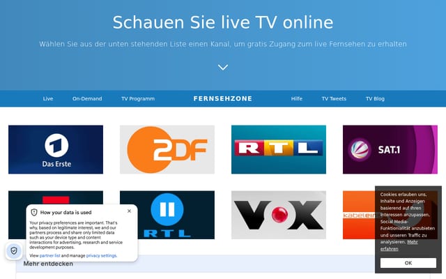 Screenshot of fernsehzone.de