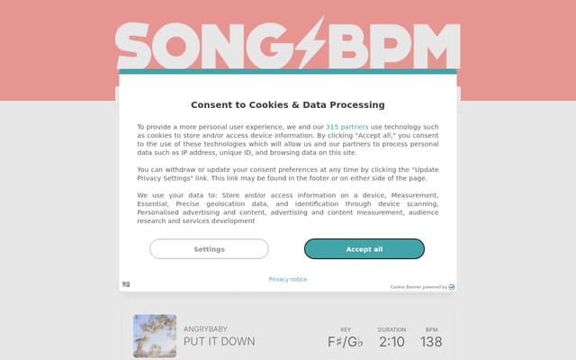 Screenshot of songbpm.com