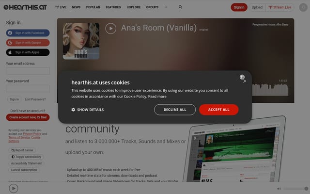 Screenshot of hearthis.at