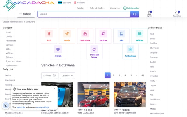 Screenshot of want-a-car.co.bw