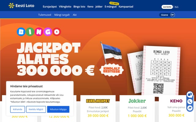 Screenshot of eestiloto.ee