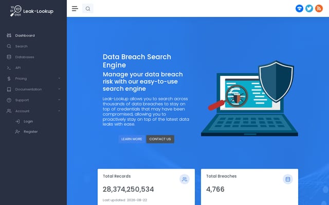 Screenshot of leak-lookup.com