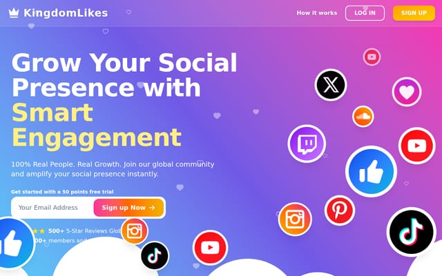Screenshot of kingdomlikes.com
