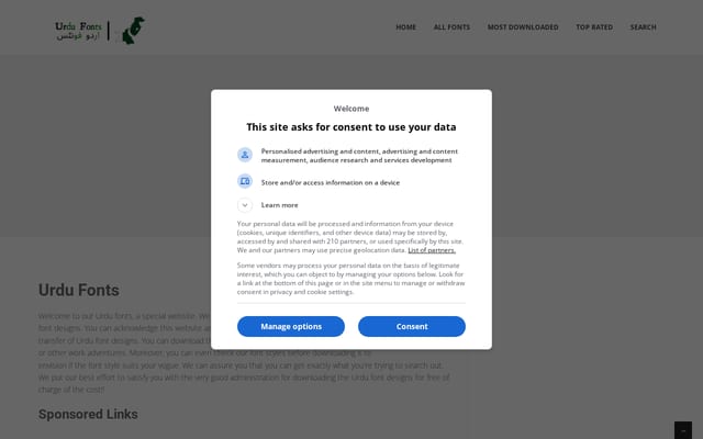 Screenshot of urdufonts.net