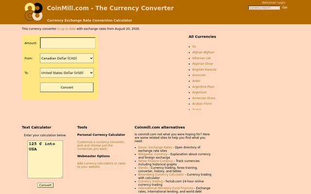 Screenshot of coinmill.com