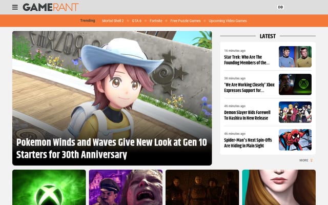 Screenshot of gamerant.com