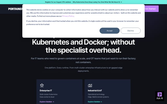 Screenshot of portainer.io