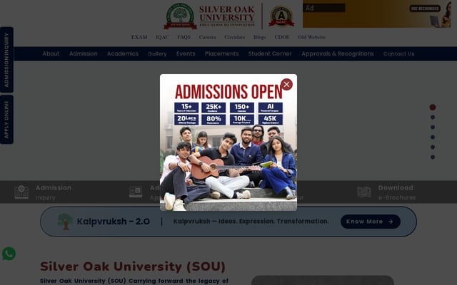 Screenshot of silveroakuni.ac.in
