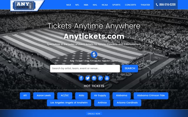 Screenshot of anytickets.com