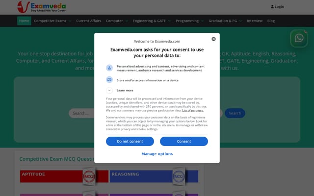 Screenshot of examveda.com