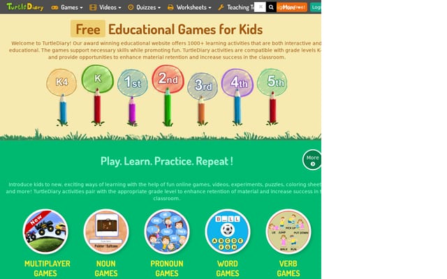 Screenshot of turtlediary.com