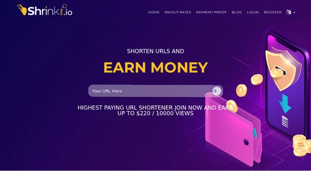 Screenshot of shrinkme.io